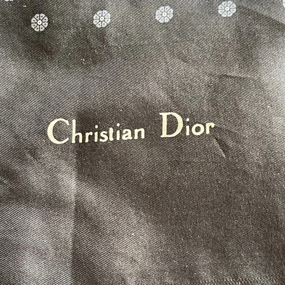 Christian Dior Mens Vintage Scarf Charcoal Grey Silk Floral Polka Dot 52x10